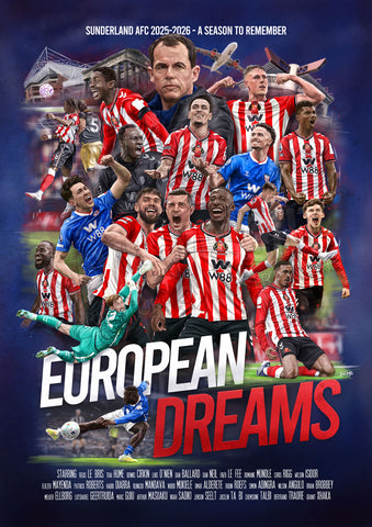 Sunderland - European Dreams - film poster style art print. (A4 size 297mm x 210mm) or A3 size (420mm x 297mm)
