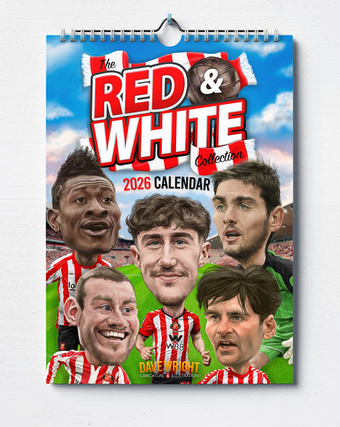 The Red & White Collection (Sunderland AFC) A4 2026 caricature wall Calendar