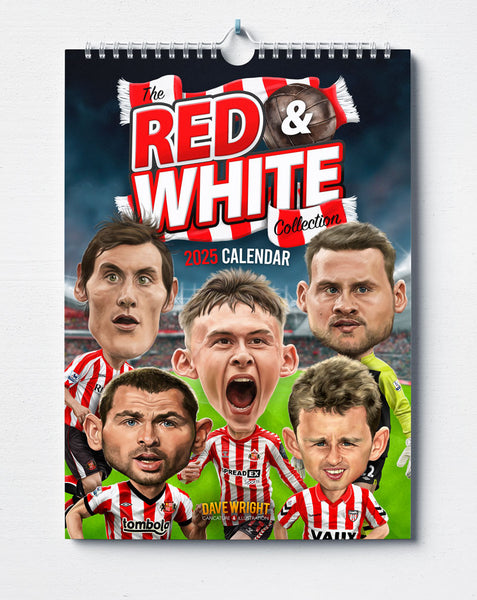 The Red & White Collection (Sunderland AFC) A4 2025 caricature wall Calendar