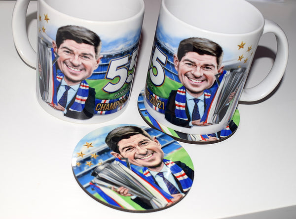 Steven Gerrard - Champions 2020/21 (Rangers FC) Mug & coaster set