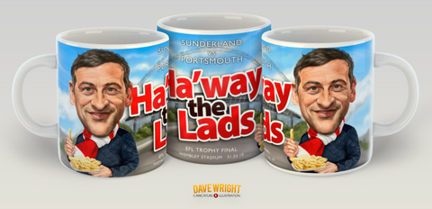 Souvenir 'Cheesy chips on Wembley Way' mug (Sunderland AFC) - by Dave Wright
