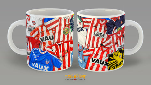 80s and 90s classic kits (Sunderland AFC) mug - by Dave Wright