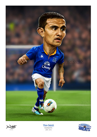Tim Cahill Caricature. Goodson Greats. (Everton FC) Limited edition print. (A4 size 297mm x 210mm) or A3 size (420mm x 297mm)