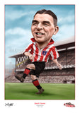 Raich Carter Caricature. Red & White Legends. (Sunderland AFC) Limited edition print. (A4 size 297mm x 210mm) or A3 size (420mm x 297mm)