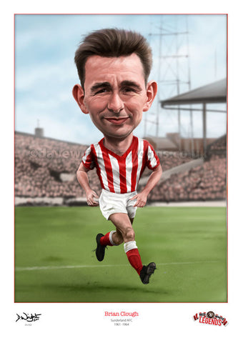 Brian Clough Caricature. Red & White Legends. (Sunderland AFC) Limited edition print. (A4 size 297mm x 210mm) or A3 size (420mm x 297mm)
