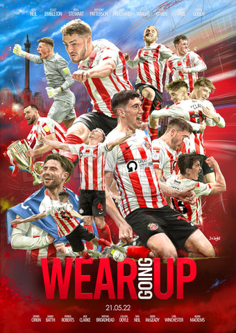 'Wear Going Up' Players only (Sunderland AFC) 'Movie style' art print. (A4 size 297mm x 210mm) or A3 size (420mm x 297mm)