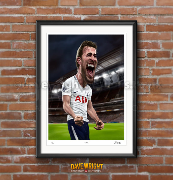 Harry Kane, Spurs and England, Limited edition caricature print. (A4 size 297mm x 210mm) or A3 size (420mm x 297mm)