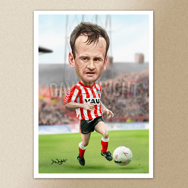 John Kay (Sunderland AFC)caricature print. (A4 size 297mm x 210mm) or A3 size (420mm x 297mm)