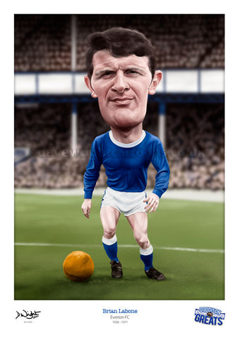 Brian Labone Caricature. Goodson Greats. (Everton FC) Limited edition print. (A4 size 297mm x 210mm) or A3 size (420mm x 297mm)