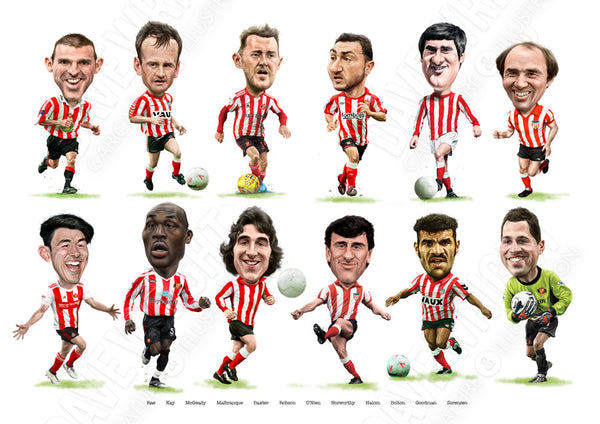 Cult heroes & Crowd favourites (Sunderland AFC) Limited edition caricature print