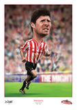 Niall Quinn Caricature. Red & White Legends. (Sunderland AFC) Limited edition print. (A4 size 297mm x 210mm) or A3 size (420mm x 297mm)