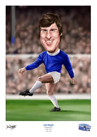 Joe Royle Caricature. Goodson Greats. (Everton FC) Limited edition print. (A4 size 297mm x 210mm) or A3 size (420mm x 297mm)