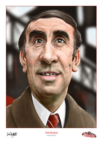 Bob Stokoe Caricature. Red & White Legends. (Sunderland AFC) Limited edition print. (A4 size 297mm x 210mm) or A3 size (420mm x 297mm)