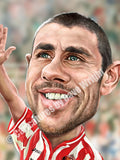 Kevin Phillips Caricature. Red & White Legends. Limited edition print. (A4 size 297mm x 210mm) or A3 size (420mm x 297mm)