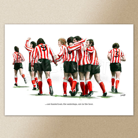 'The Underdogs'. Sunderland AFC 1973 FA-Cup Final art print. (A4 size 297mm x 210mm) or A3 size (420mm x 297mm)
